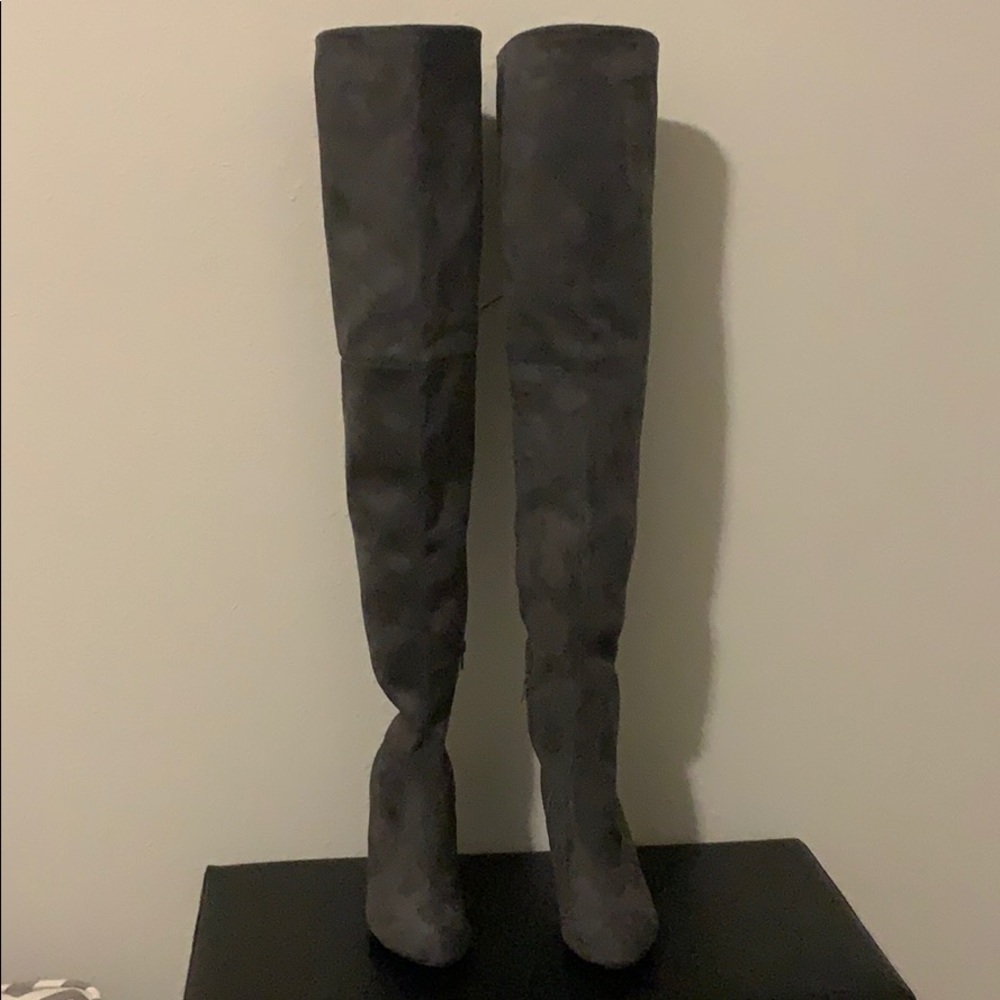 Charlotte Russe gray suede thigh high block heels